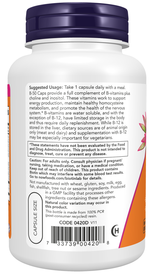 Vitamin B-50 mg - 100 Veg Capsules Bottle Left