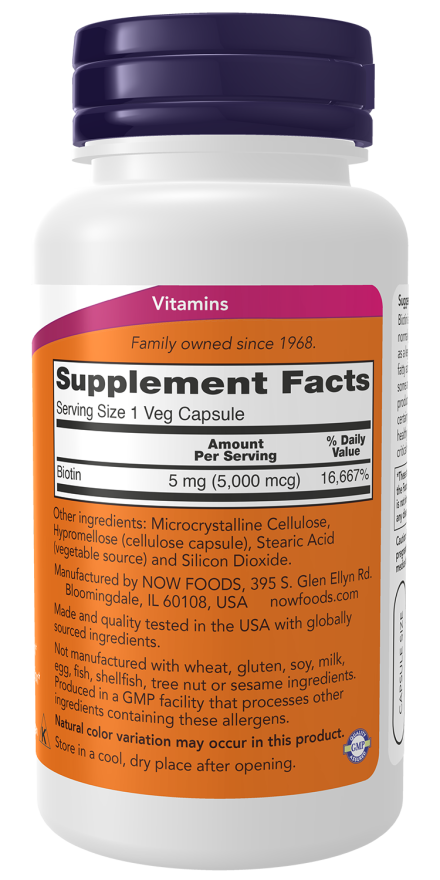 Biotin 5,000 mcg - 60 Veg Capsules bottle right