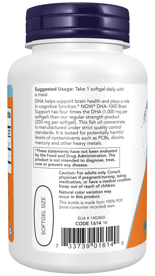 DHA-1000 Brain Support, Extra Strength - 90 Softgels Bottle Left
