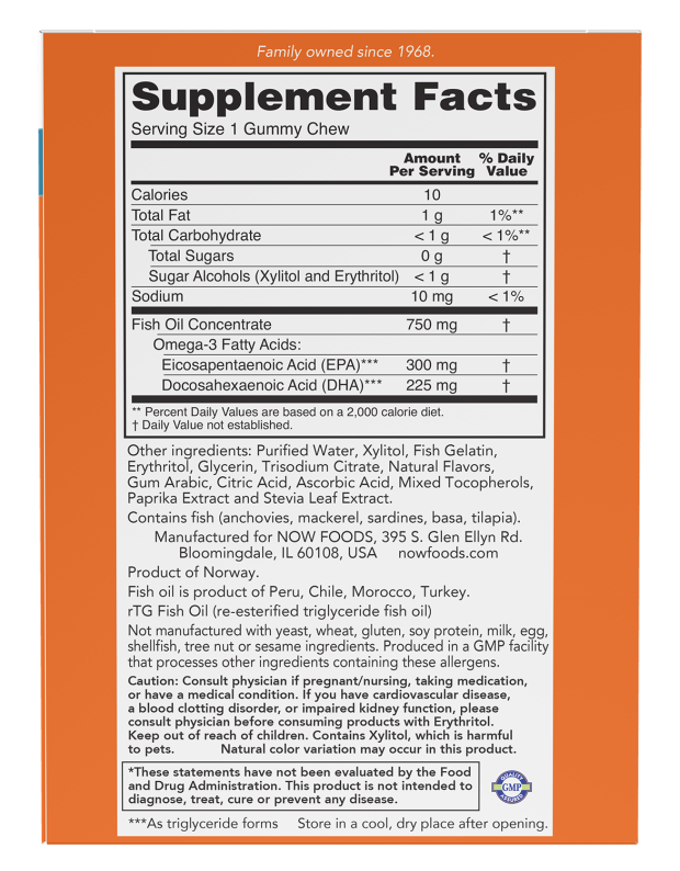 Omega-3 Fish Oil - 36 Gummy Chews Box Back