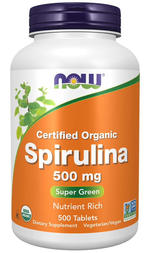Spirulina 500 mg, Organic - 500 Tablets Bottle Front