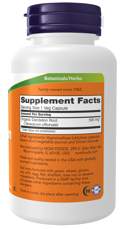 Dandelion Root 500 mg - 100 Veg Capsules Bottle Right