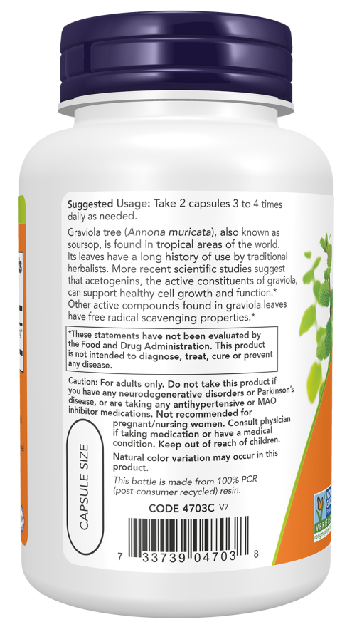 Graviola 500 mg - 100 Veg Capsules Bottle Left