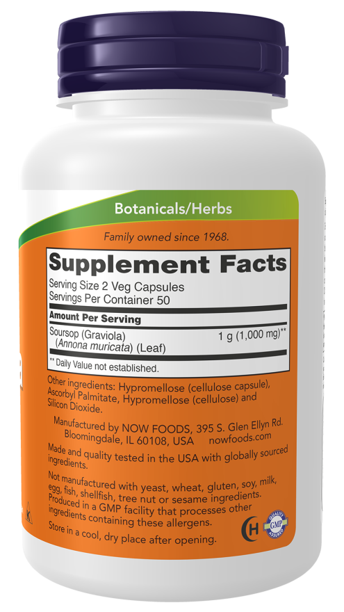 Graviola 500 mg - 100 Veg Capsules Bottle Right