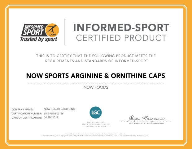Informed-Sport Certified Product NOW Sports Arginine & Ornithine Caps