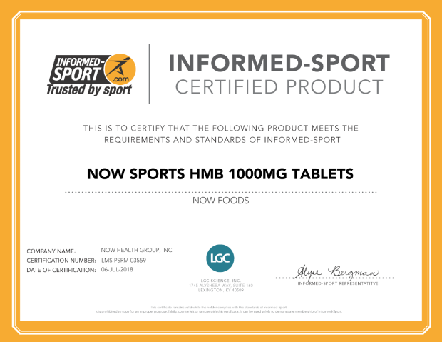 Informed-Sport Certified Product NOW Sports HMB 1000mg Tablets