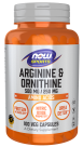 Arginine & Ornithine 500 mg / 250 mg - 100 Veg Capsules Bottle Front