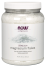 A container of NOW Solutions 100% pure Magnesium Flakes. From the ancient zechstein seabed, highly concentrated. (54 oz, 1531 g)