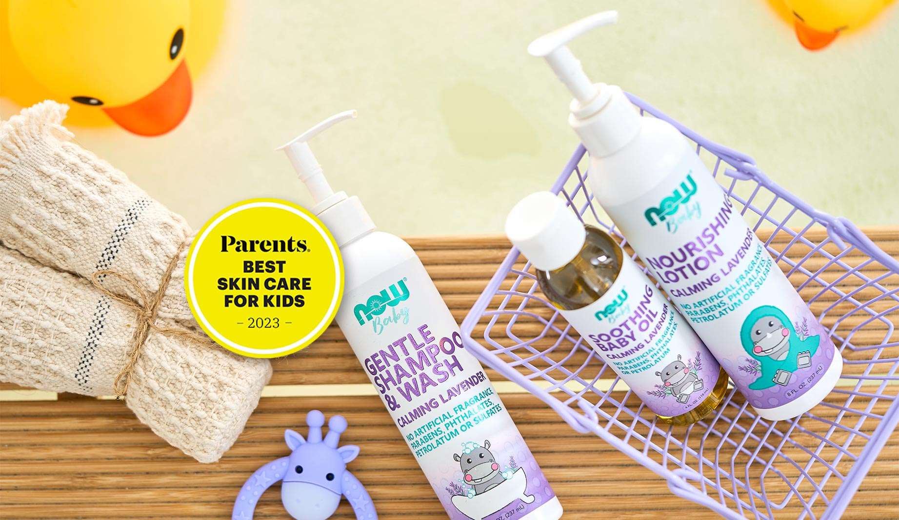 NOW baby Products Gentle Shampoo & Wash Calming Lavender with Parents® Best skin Care for Kids 2023 award. Soothing Baby Oil and Nourishing Lotion Calming Lavender 