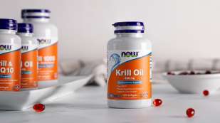 bottles of NOW Krill oil supplements