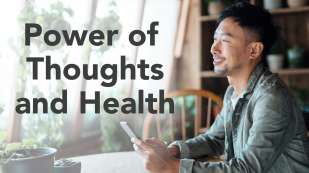 The Power of Thought and Health webinar thumbnail depicting an Asian man sitting at a table near a window.