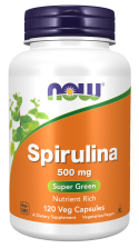 Natural Spirulina 500 mg - 120 Veg Capsules Bottle Front