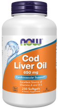Cod Liver Oil 650 mg - 250 Softgels Bottle Front