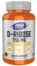 D-Ribose 750 mg - 120 Veg Capsules Bottle Front