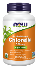 Chlorella 500 mg, Organic - 200 Tablets Bottle Front