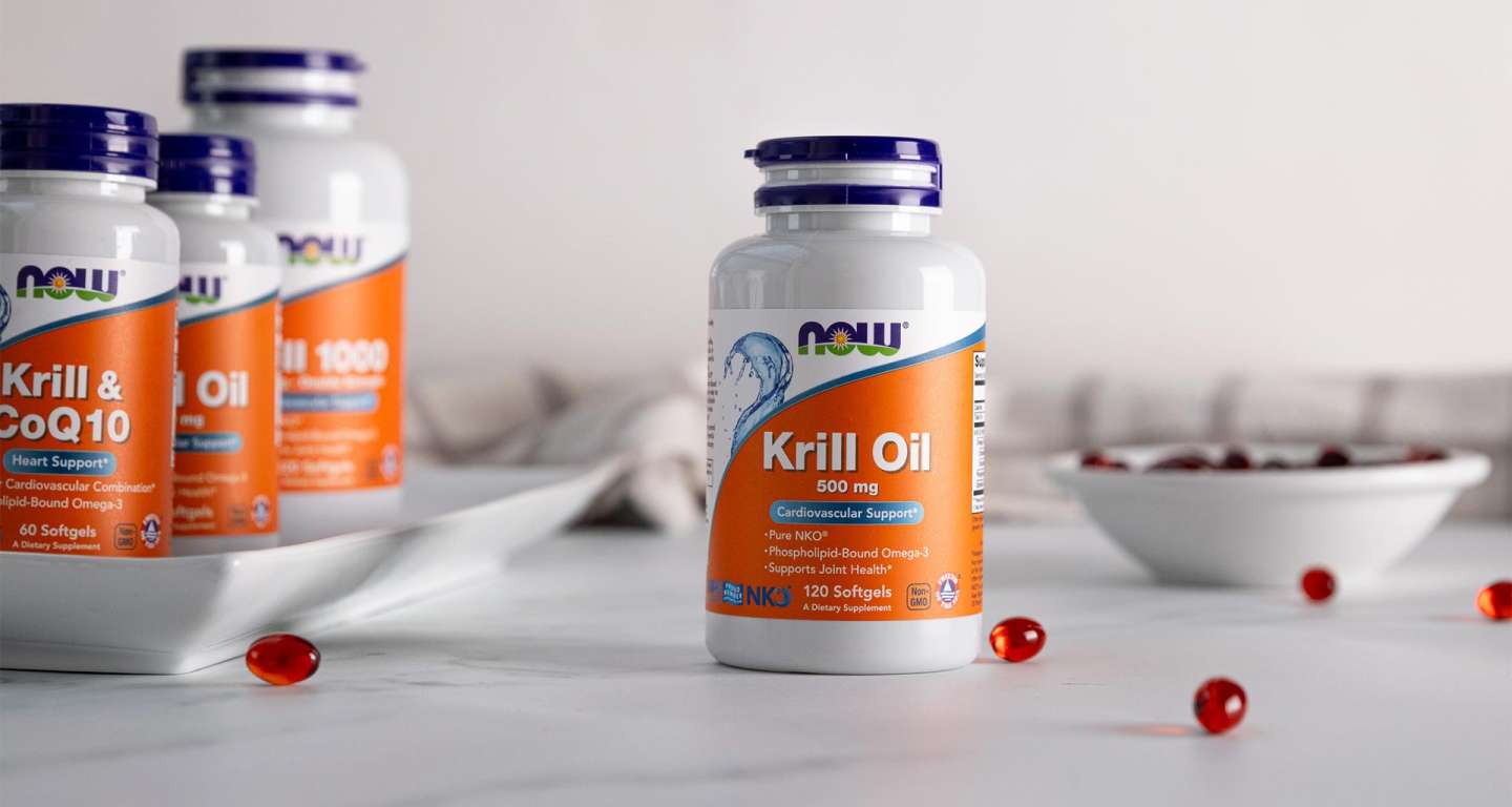 NOW supplement Bottles of Krill oil 
