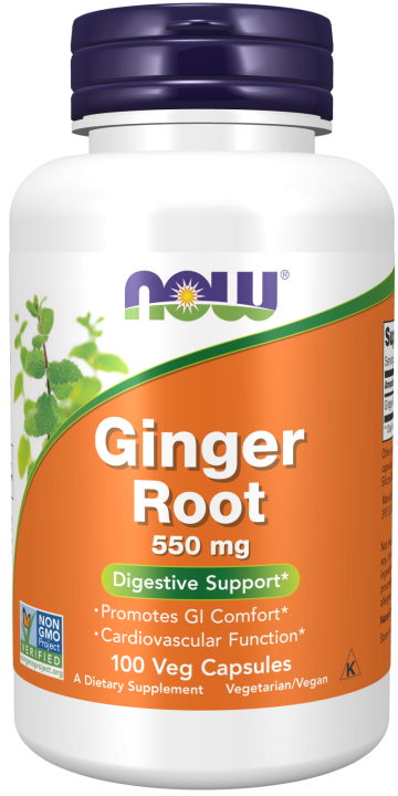 Ginger Root 550 mg - 100 Veg Capsules Bottle Front