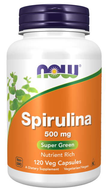 Natural Spirulina 500 mg - 120 Veg Capsules Bottle Front