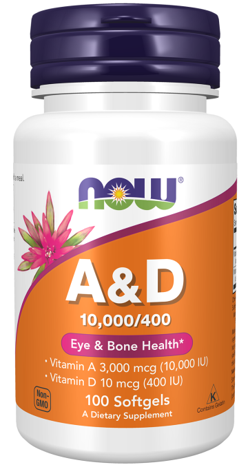 Vitamin A & D 10,000/400 IU - 100 Softgels Bottle Front