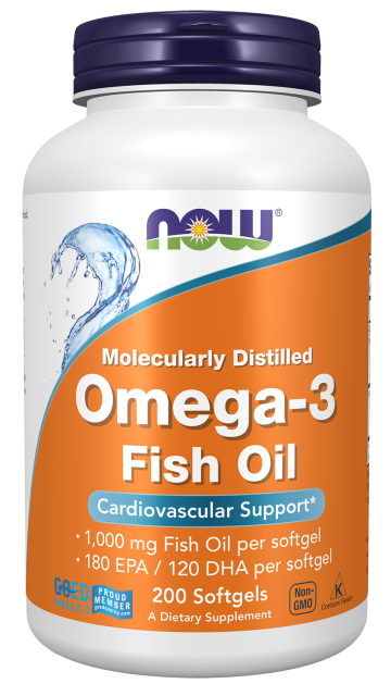 Omega-3, Molecularly Distilled - 200 Softgels Bottle Front