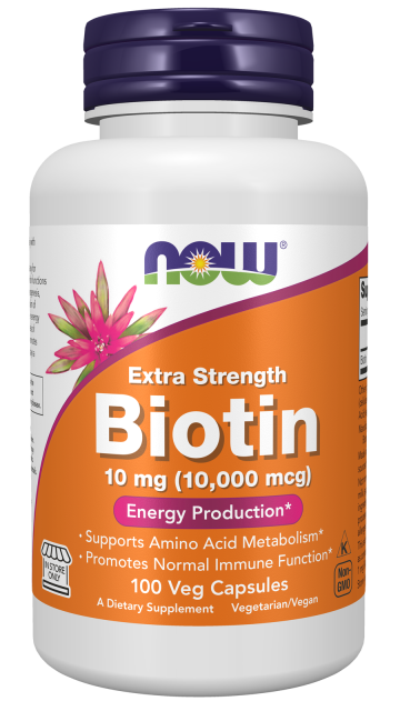 Biotin 10 mg (10,000 mcg), Extra Strength - 100 Veg Capsules Bottle Front
