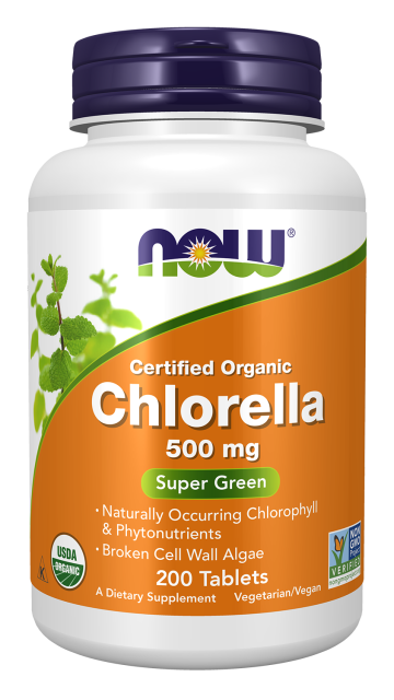 Chlorella 500 mg, Organic - 200 Tablets Bottle Front