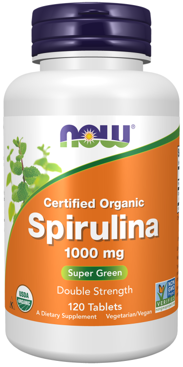 Spirulina 1,000 mg, Organic - 120 Tablets Bottle Front