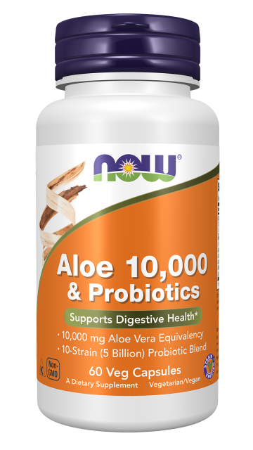 Aloe 10,000 & Probiotics - 60 Veg Capsules Bottle Front