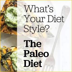 Two pie shape slices of a cooked main course with a fork and an overlay with the words What's Your Diet Style? The Paleo Diet