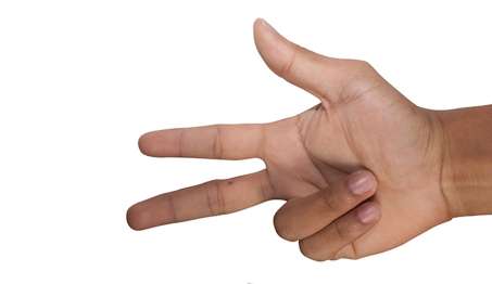 hand with thumb and two fingers up