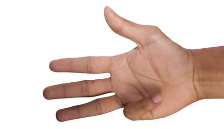 hand with thumb and three fingers extended
