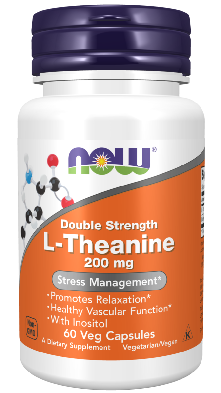 L-Theanine, Double Strength 200 mg - 60 Veg Capsules Bottle Front