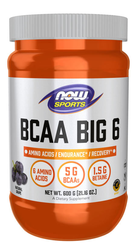 BCAA Big 6, Natural Grape Flavor Powder - 600 g Bottle Front