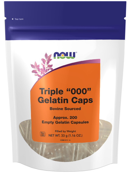 Empty Capsules, Gelatin, Triple 000 - 200 gel caps Bag Front
