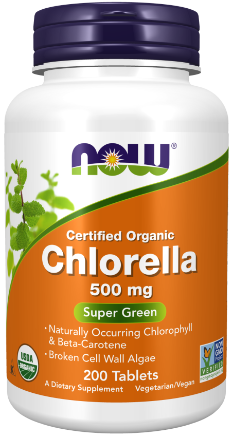 Chlorella 500 mg, Organic - 200 Tablets Bottle Front