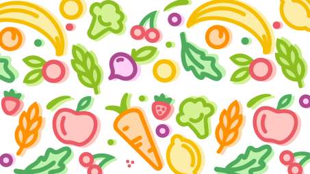bright colorful illustrated fruits and veggies