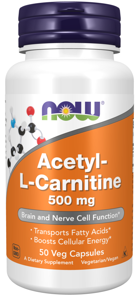 Acetyl-L-Carnitine 500 mg - 50 Veg Capsules Bottle Front