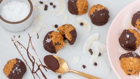 chocolate dipped Peanut Butter Oat Bites 