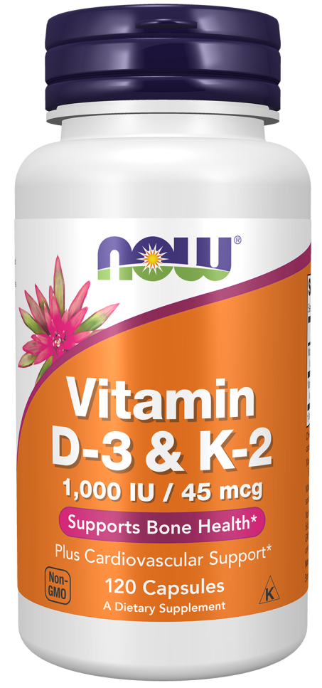 Vitamin D-3 & K-2 - 120 Veg Capsules Bottle Front