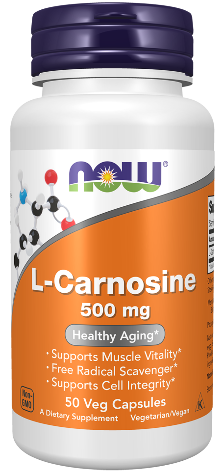 L-Carnosine 500 mg - 50 Veg Capsules Bottle Front