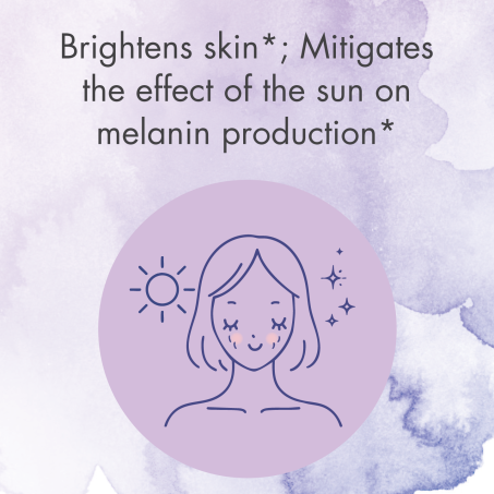 Brightens skin*; Mitigates the effect of the sun on melanin production*