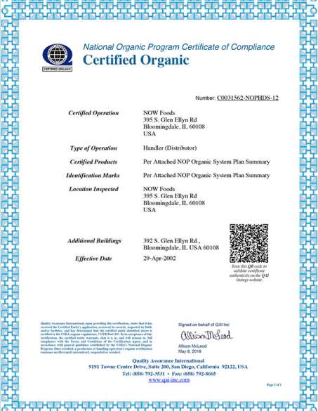 organic certificate distributor bloomindale