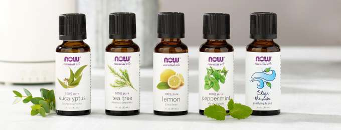 NOW Essential Oils Eucalyptus, Tea Tree, Lemon, Peppermint, and Clean the Air