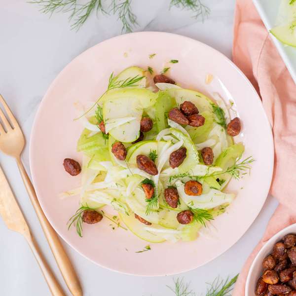 top view of Apple Fennel Salad with Salted Caramel Almonds