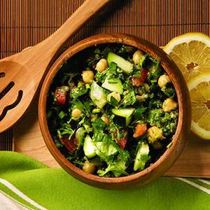 A bowl of amaranth tabbouleh salad