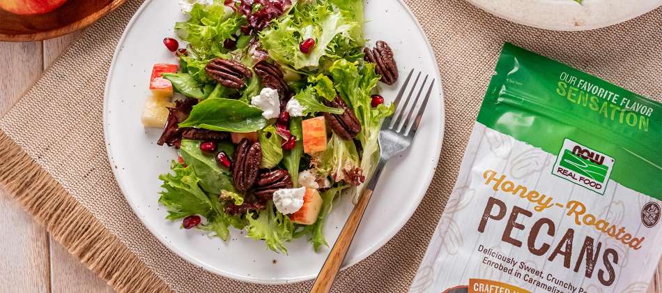 Salad with Honey Roasted Pecans and Bag of Pecans 