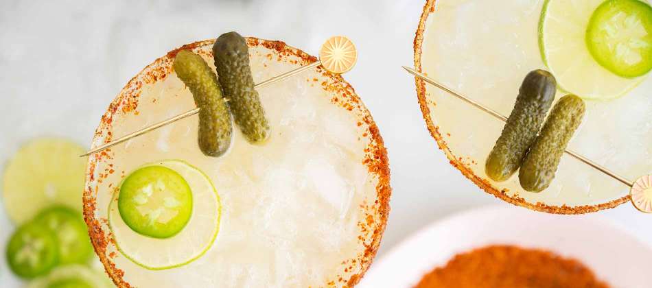 glasses of pickle mockaritas 