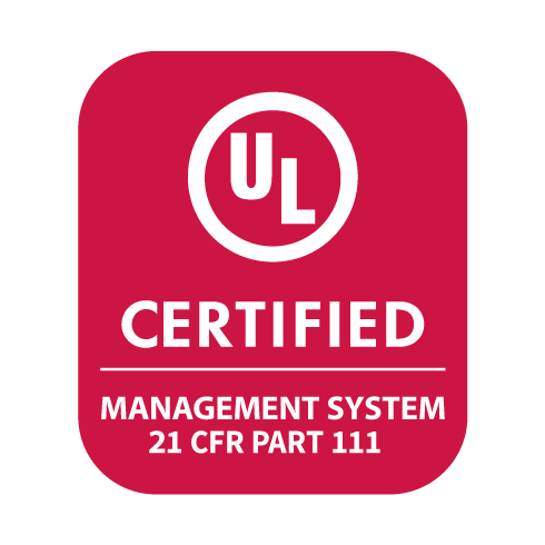 Seal indicating this product has received the UL Dietary Supplement Certification: Management System 21 CFR Part 111